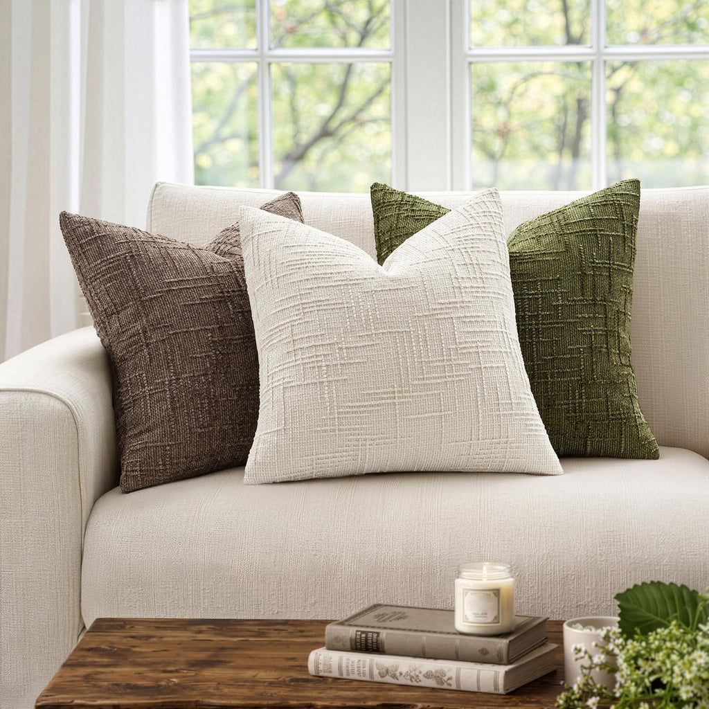 MIULEE Chenille Textured Throw Pillow Covers Cream White 20x20 Set of 2