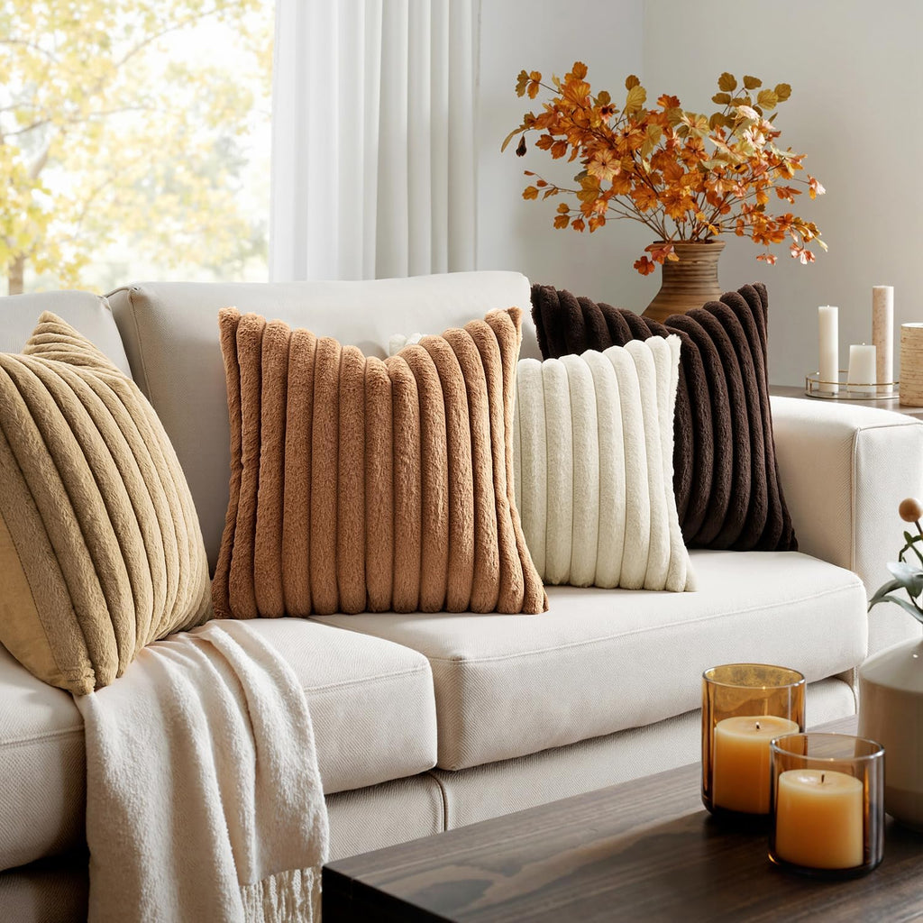 MIULEE Faux Fur Plush Decorative Throw Pillow Covers 18x18, Brown