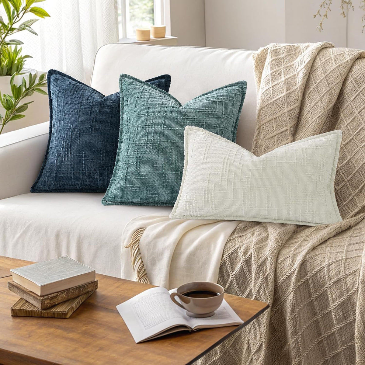 decorUhome Chenille Decorative Throw Pillow Covers 18x18 Set of 2, Navy