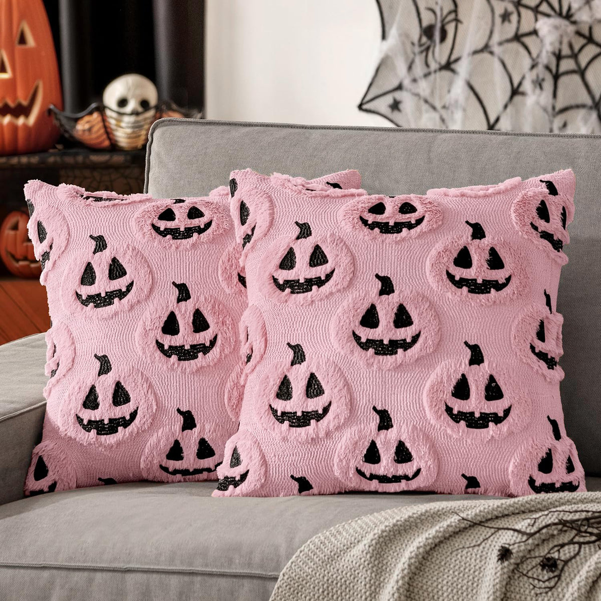 MIULEE Halloween Fall Pumpkin Throw Pillow Covers 18x18 Orange-Black