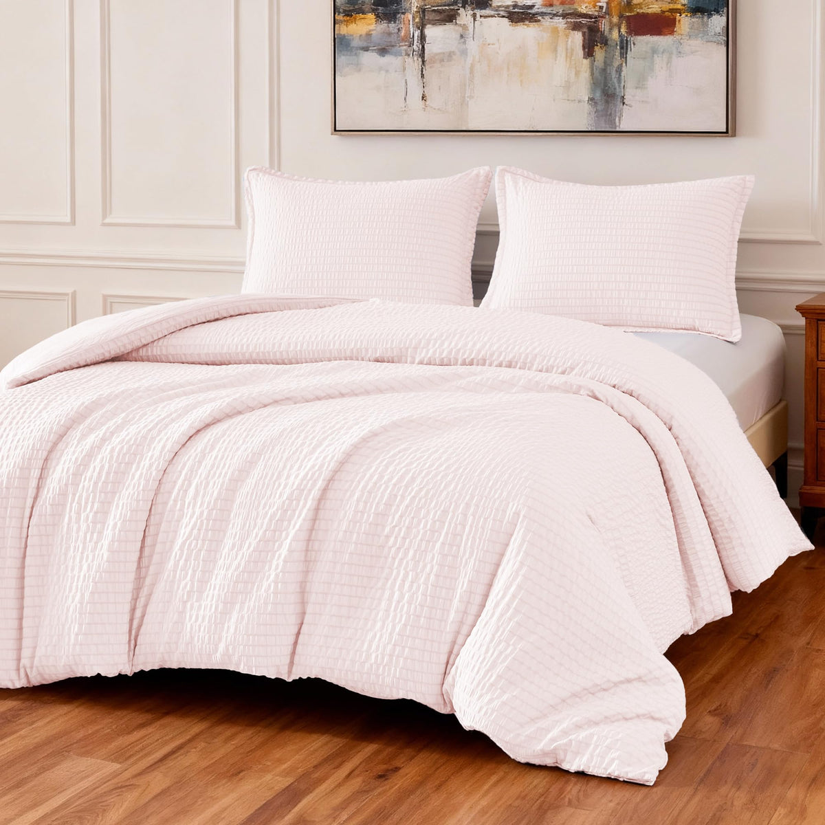 Amazon Basics Duvet Cover Set with Jacquard Geometric Pattern, 3-Piece with 1 Duvet Cover and 2 Pillow Shams, Comforter Not Included, Queen, Dark Gray