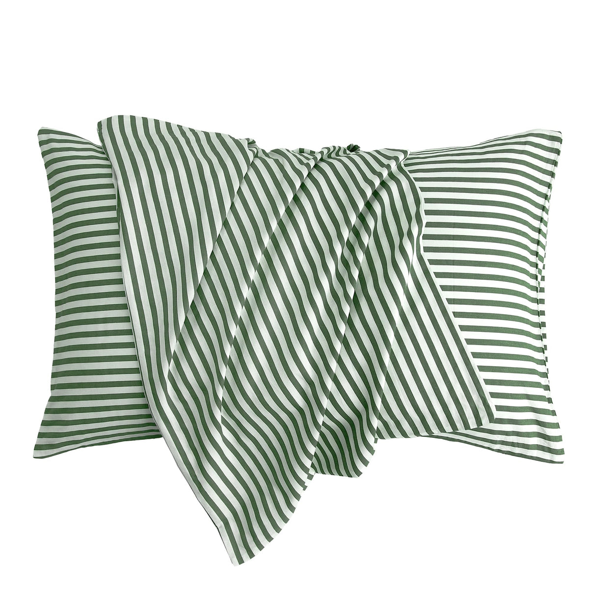 JELLYMONI Cotton Classic Striped Pillowcases Set of 2, Green, Queen