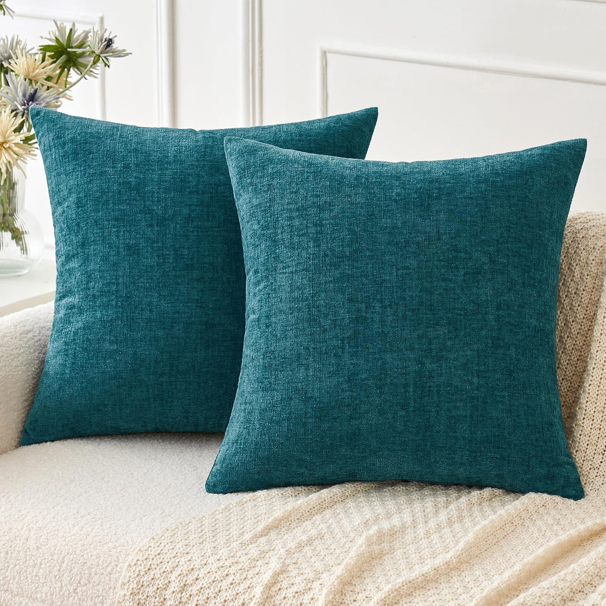 MIULEE Soft Chenille Throw Pillow Covers Sage Green 18x18 Inch Pack of 2