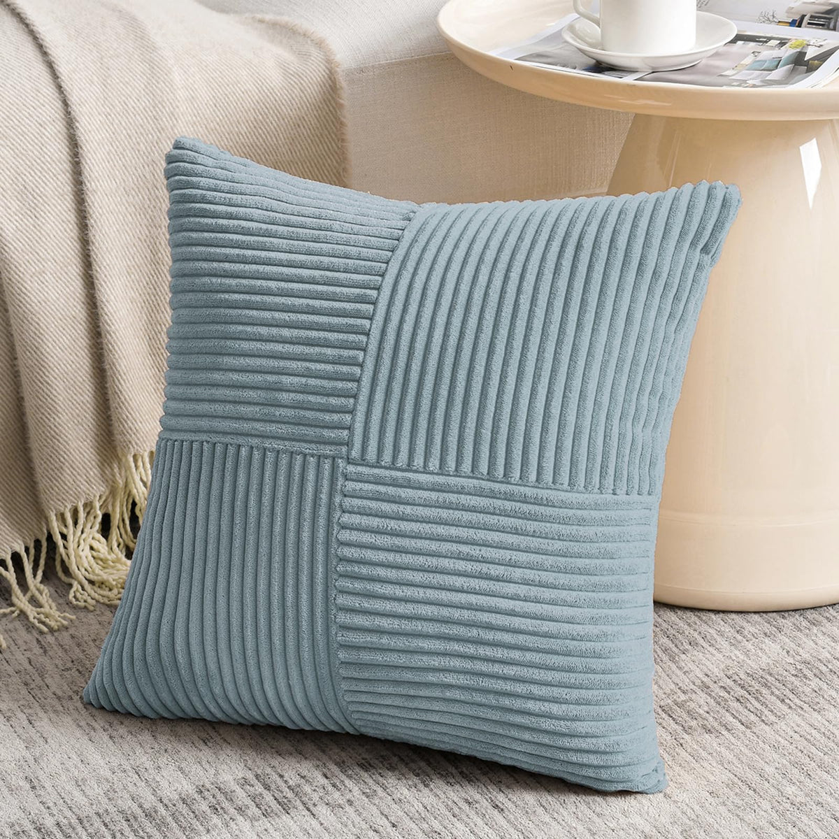 Fancy Homi Blush Pink Lumbar Decorative Throw Pillow Covers 12x20 Inch for Living Room Couch Bed, Rustic Farmhouse Boho Home Decor, Soft Striped Corduroy Rectangle Accent Cushion Case 30x50 cm