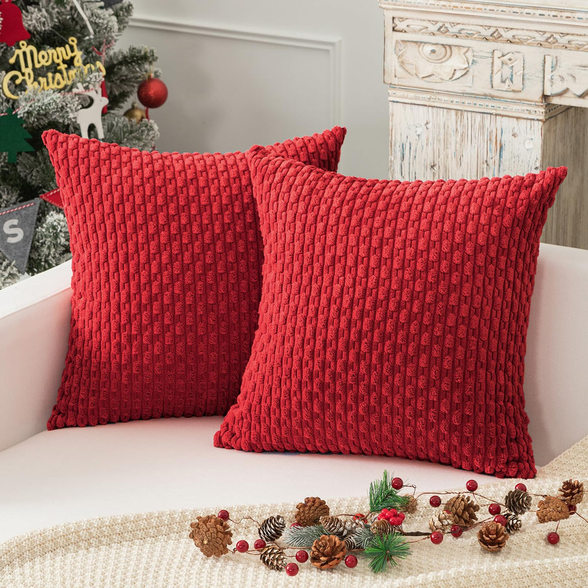 Kevin Textile Soft Corduroy 18x18 Inch Pillow Covers 2 Pack, Burnt Brick