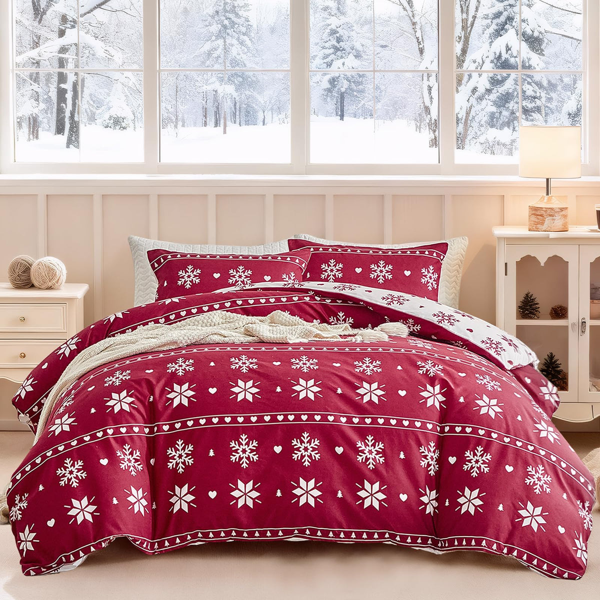 Lekesky Floral Duvet Cover Queen Size 3-Piece, Sage Green