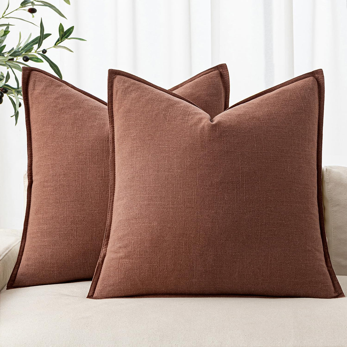 MIULEE Decorative Linen Pillow Covers 20x20 Inch Natural Beige
