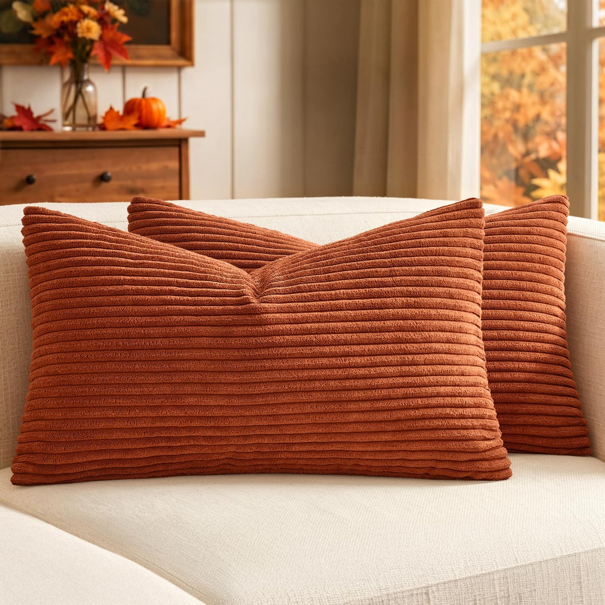 MIULEE Decorative Corduroy Throw Pillow Covers Set of 2 18x18 Dusty Blue