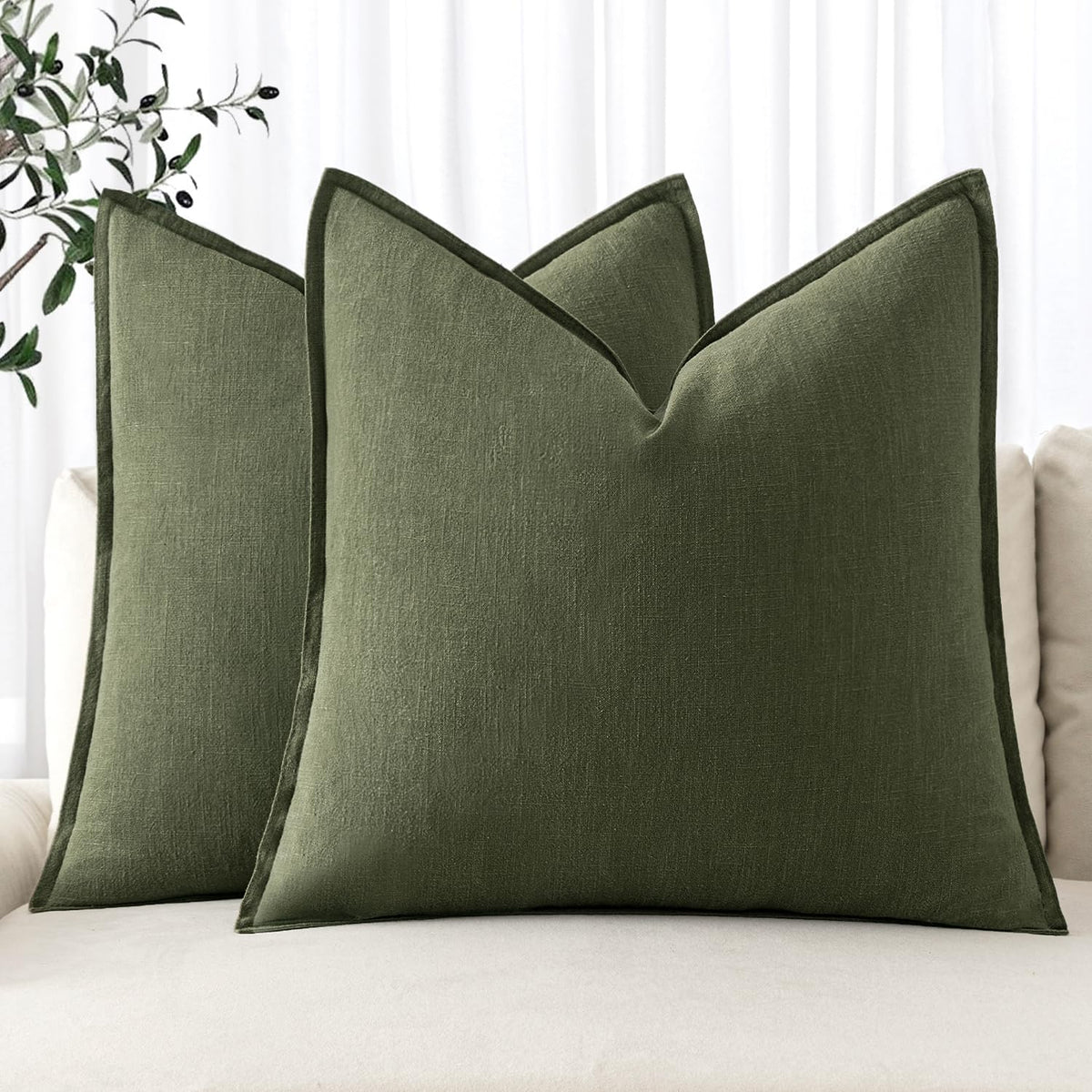 MIULEE Decorative Linen Pillow Covers 20x20 Inch Natural Beige