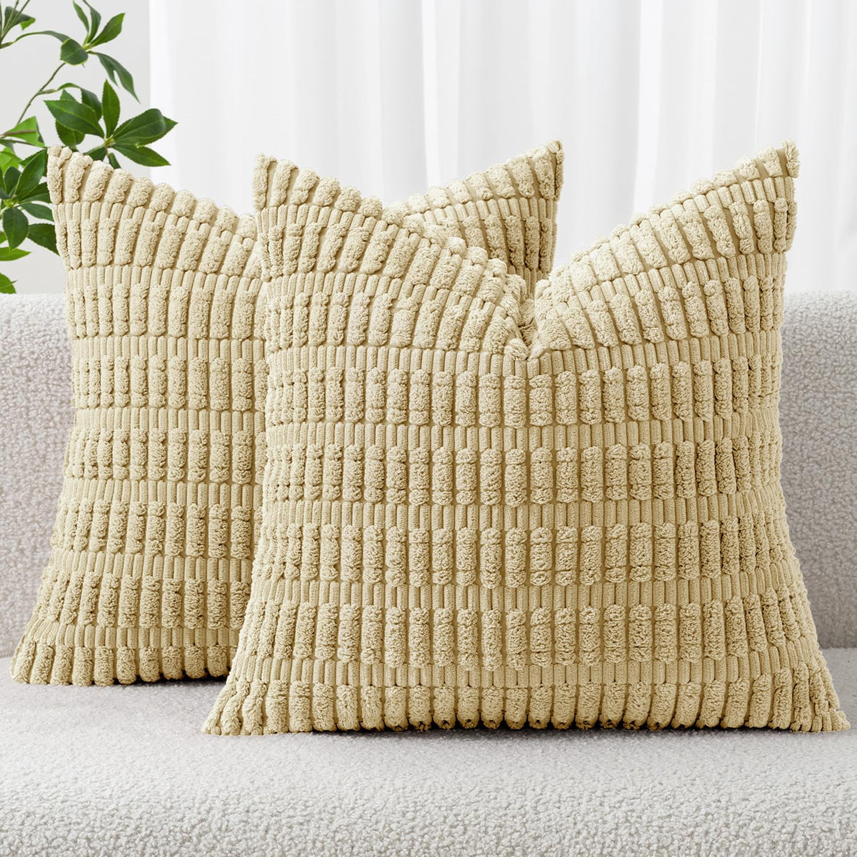 MIULEE Corduroy Decorative Throw Pillow Covers 20x20 Cream White Pack of 2
