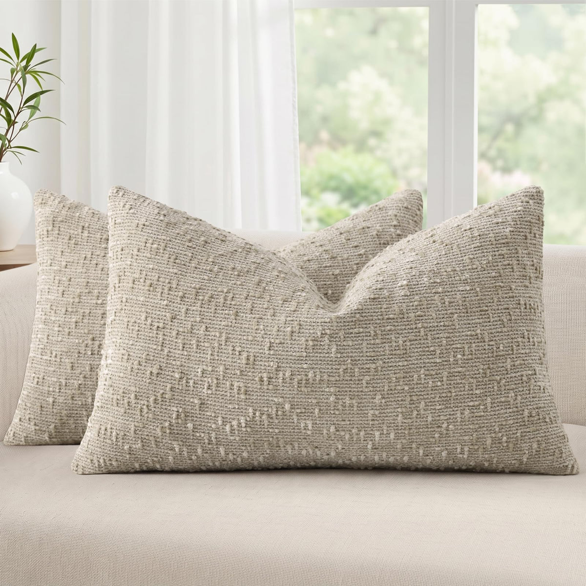 decorUhome Textured Cream White Chenille Throw Pillow Covers 20x20 Set of 2