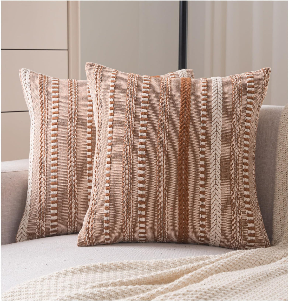 Cethom Boho Throw Pillow Covers 18x18 Inch Set of 2, Farmhouse Decorative Couch Pillow Cases, Black Accent Pillows of Bed, Sofa Bedroom Living Room Home Decor Cushion Cover