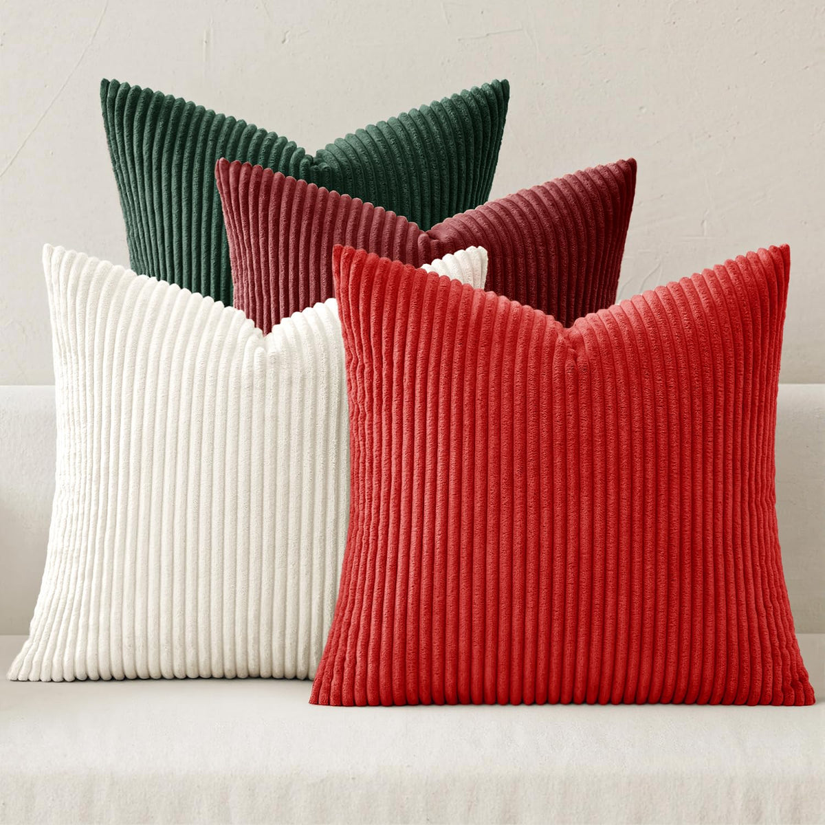 MIULEE Fall Corduroy Decorative Throw Pillow Covers Rust-Olive Green 18x18