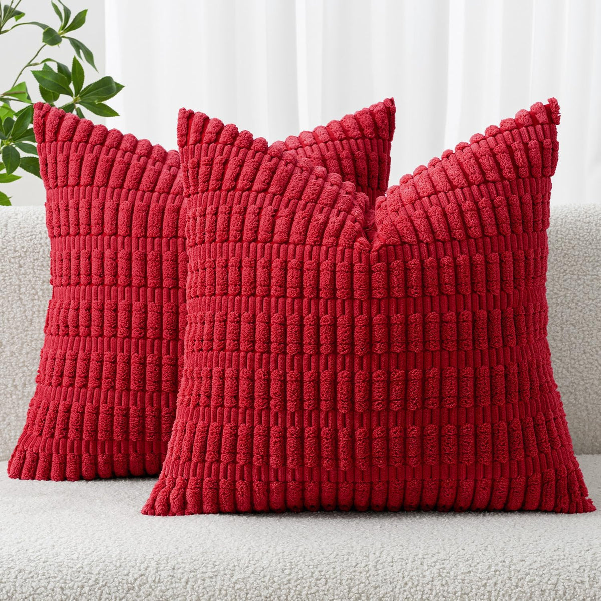 MIULEE Corduroy Decorative Throw Pillow Covers 20x20 Cream White Pack of 2
