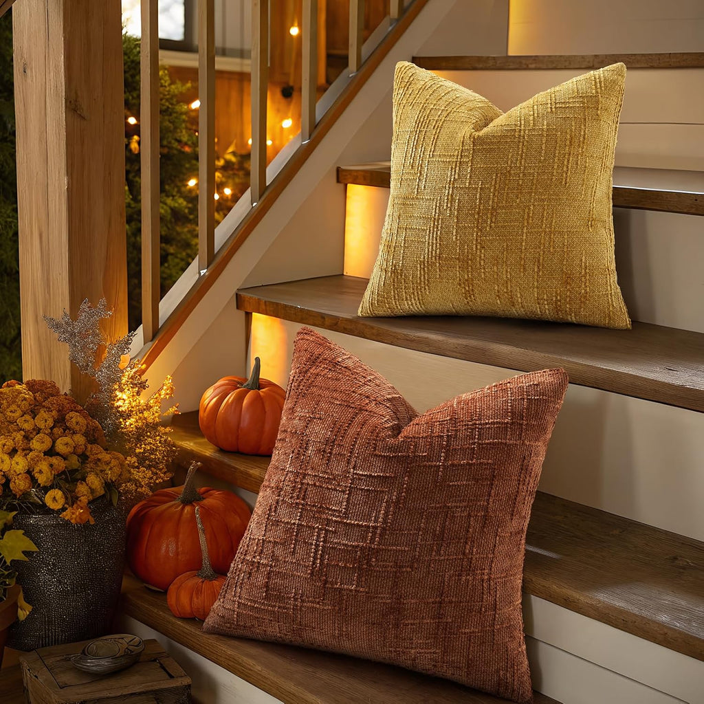 decorUhome Textured Chenille Throw Pillow Covers 18x18 Set of 2 Rust