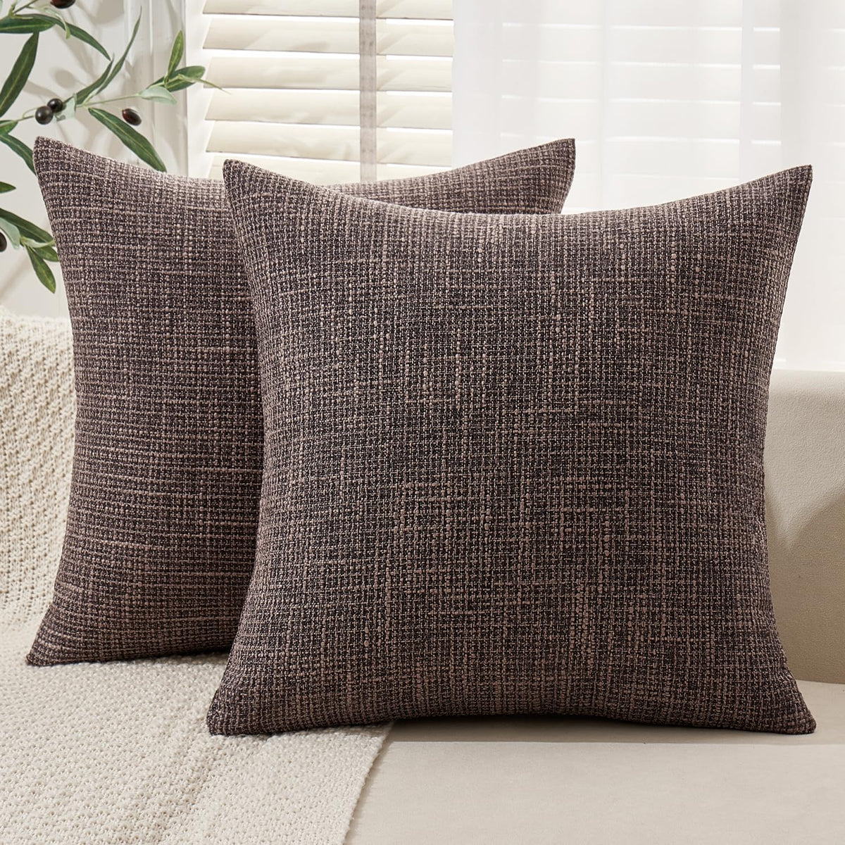 MIULEE Burlap Linen Throw Pillow Covers 18x18 Inch Set of 2 Light Blue