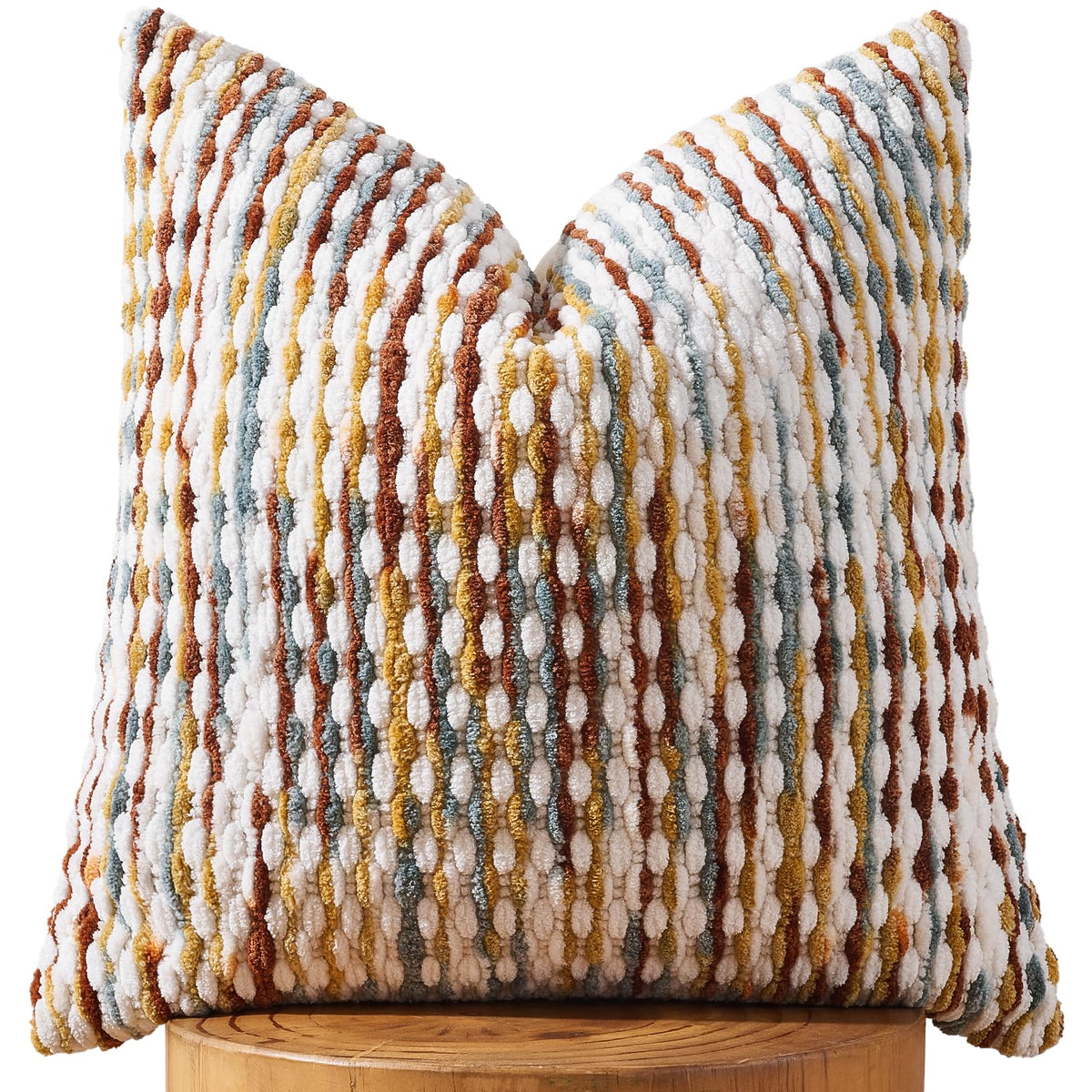 AmHoo Set of 2 Boho Chenille Pillow Cover,18 x 18-Inch Brown