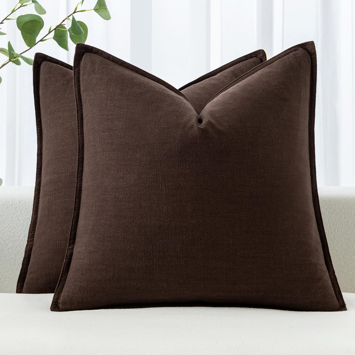 MIULEE Decorative Linen Pillow Covers 20x20 Inch Natural Beige