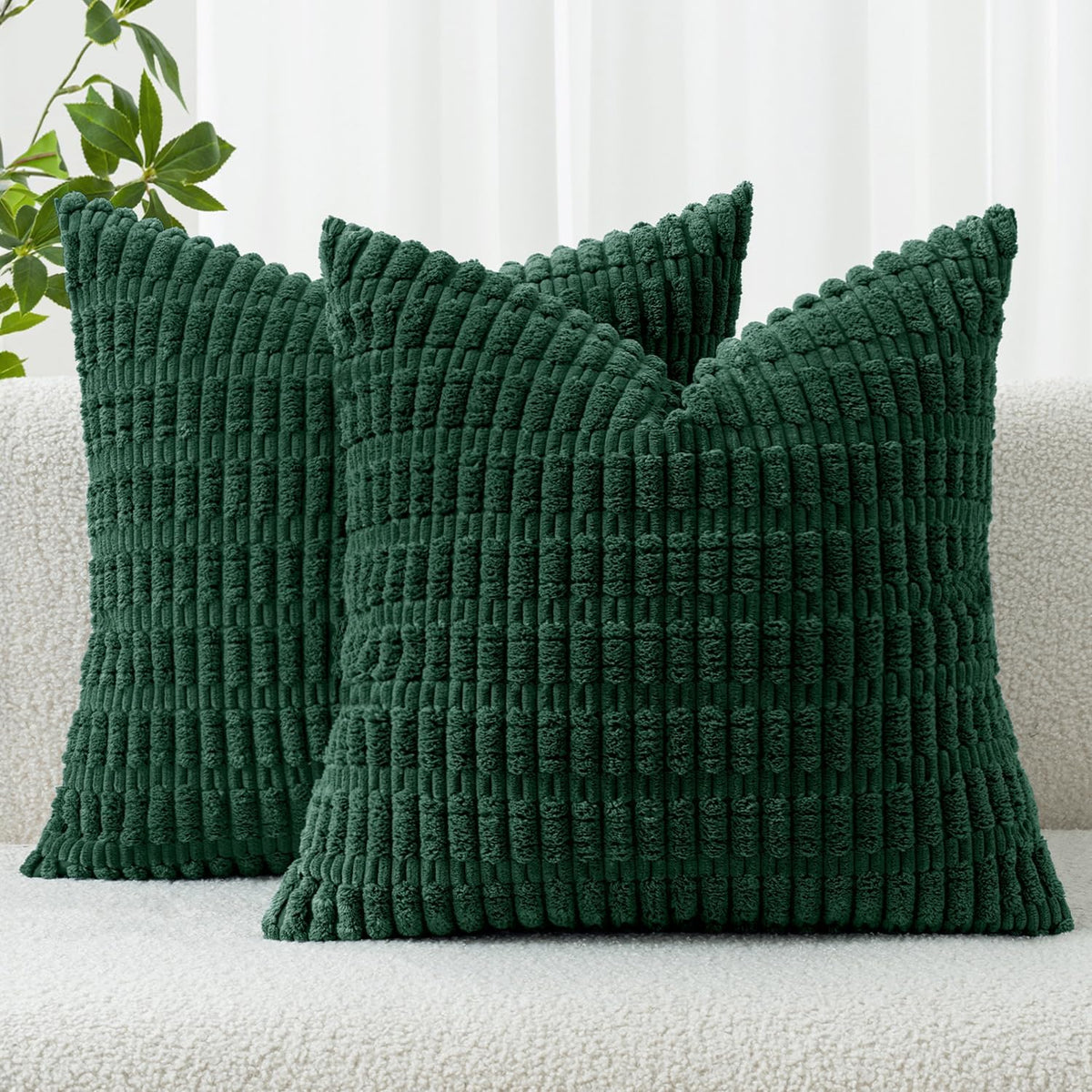 MIULEE Corduroy Decorative Throw Pillow Covers 20x20 Cream White Pack of 2