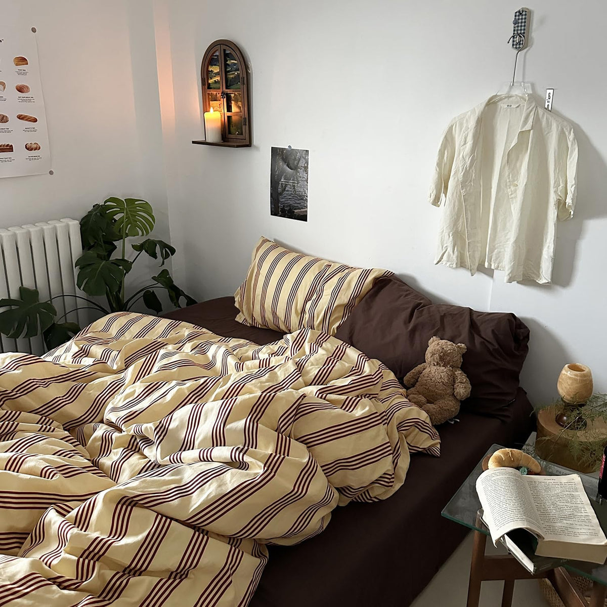 mixinni Retro Striped Duvet Cover Set King - 100% Natural Cotton 3-Piece Vintage Red Stripes Pattern Printed Bedding Set, Soft Breathable Comforter Cover with Zipper Closure & Corner Ties, King Size