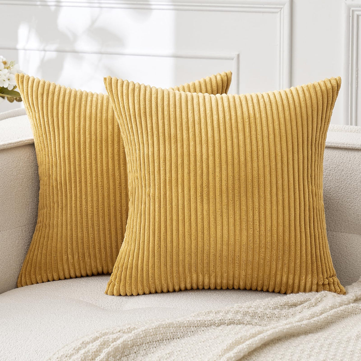 MIULEE Decorative Corduroy Throw Pillow Covers Set of 2 18x18 Dusty Blue