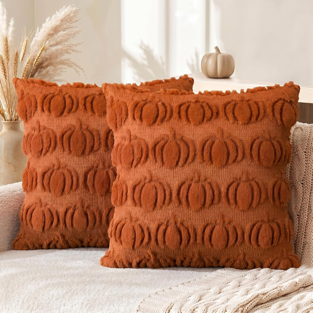 AVOIN colorlife Caramel Fall Pumpkin Throw Pillow Covers 20x20 Inch