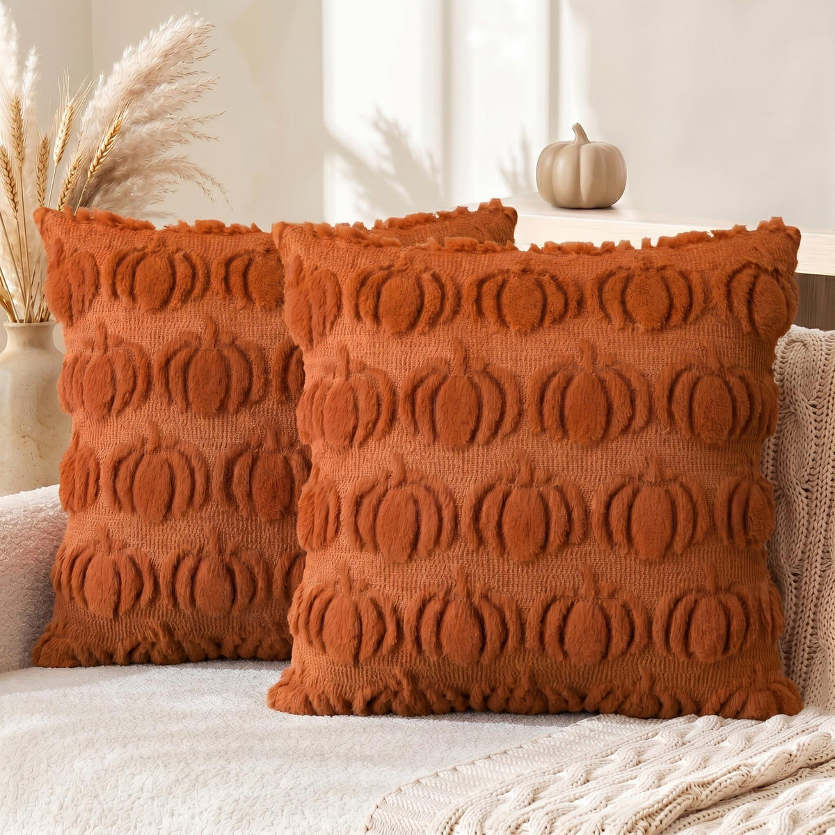 AVOIN colorlife Caramel Fall Pumpkin Throw Pillow Covers 20x20 Inch