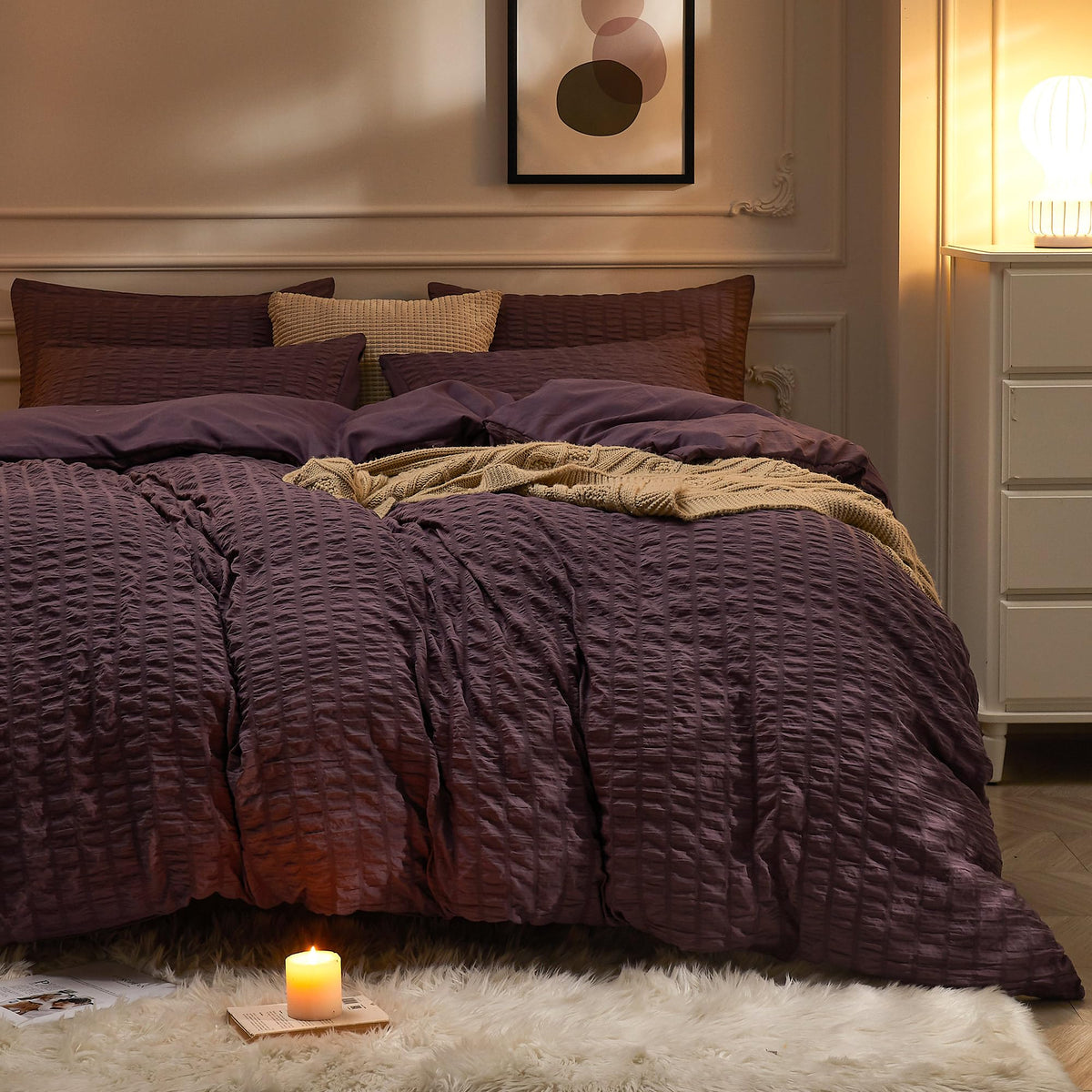 JELLYMONI White Seersucker Duvet Cover Set Queen Size