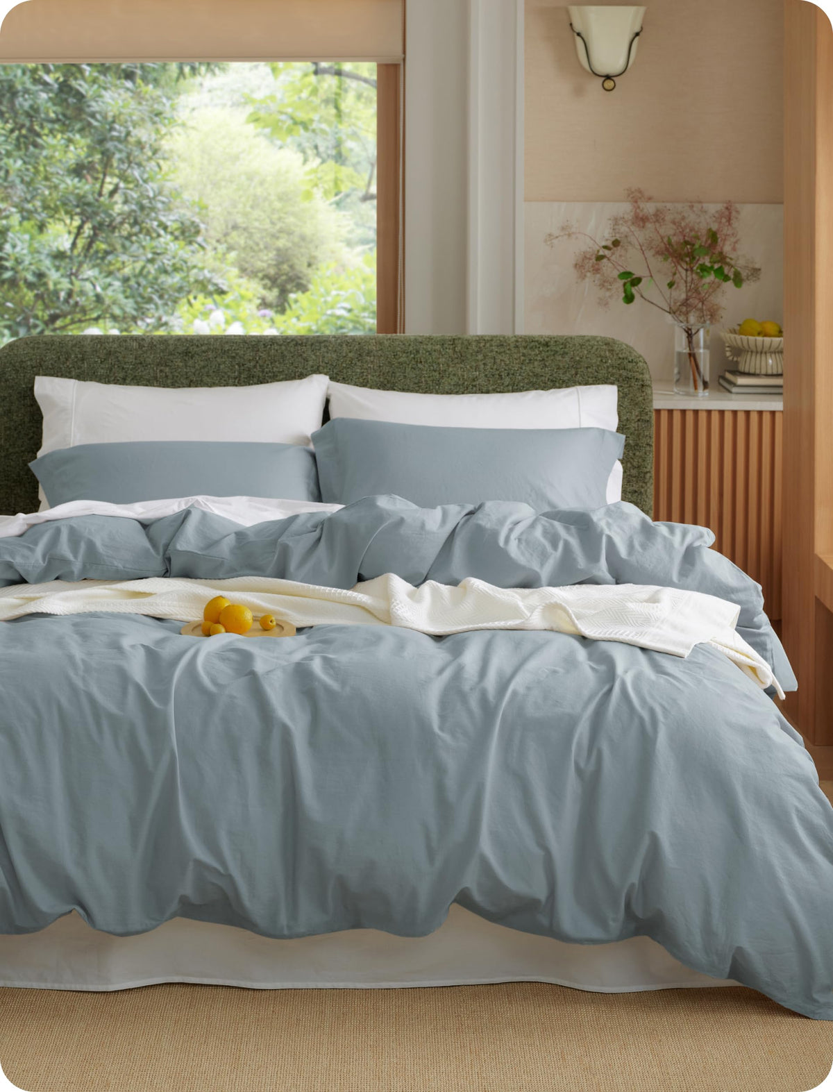 Bedsure PureWoven 100% Washed Cotton Duvet Cover Set, Queen Size, 3-PC