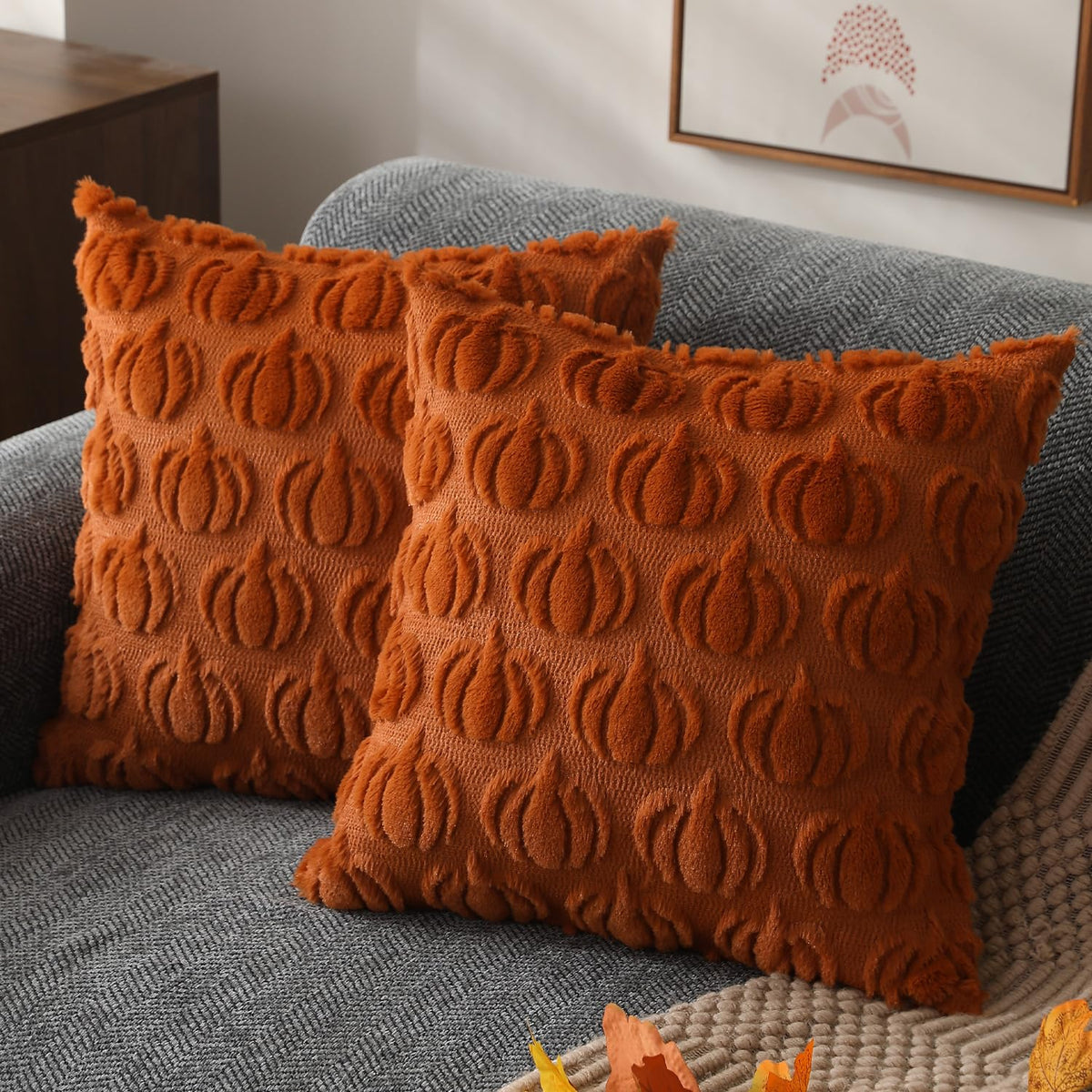 DFXSZ Fall Pillow Covers 18x18 2Pcs Beige Pumpkin Fall Decorations for Home