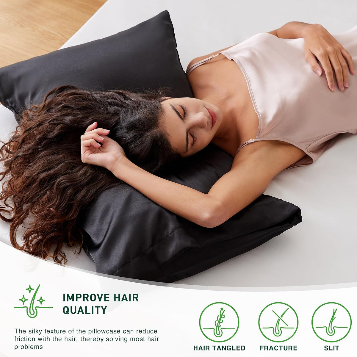 Love's cabin Satin Pillowcase Set of 2 Queen Size 20x30, Cooling Pillow Covers for Hair and Skin, Silky Smooth with Envelope Closure, Similar to Silk, Black