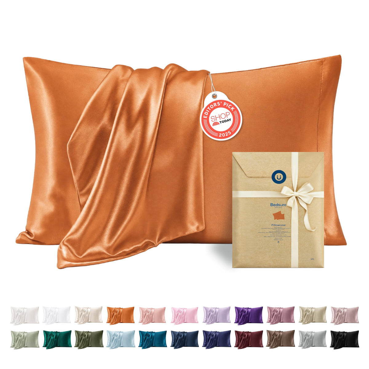 Bedsure Satin Pillowcase Standard Set of 2, Silky Pillow Cases, White