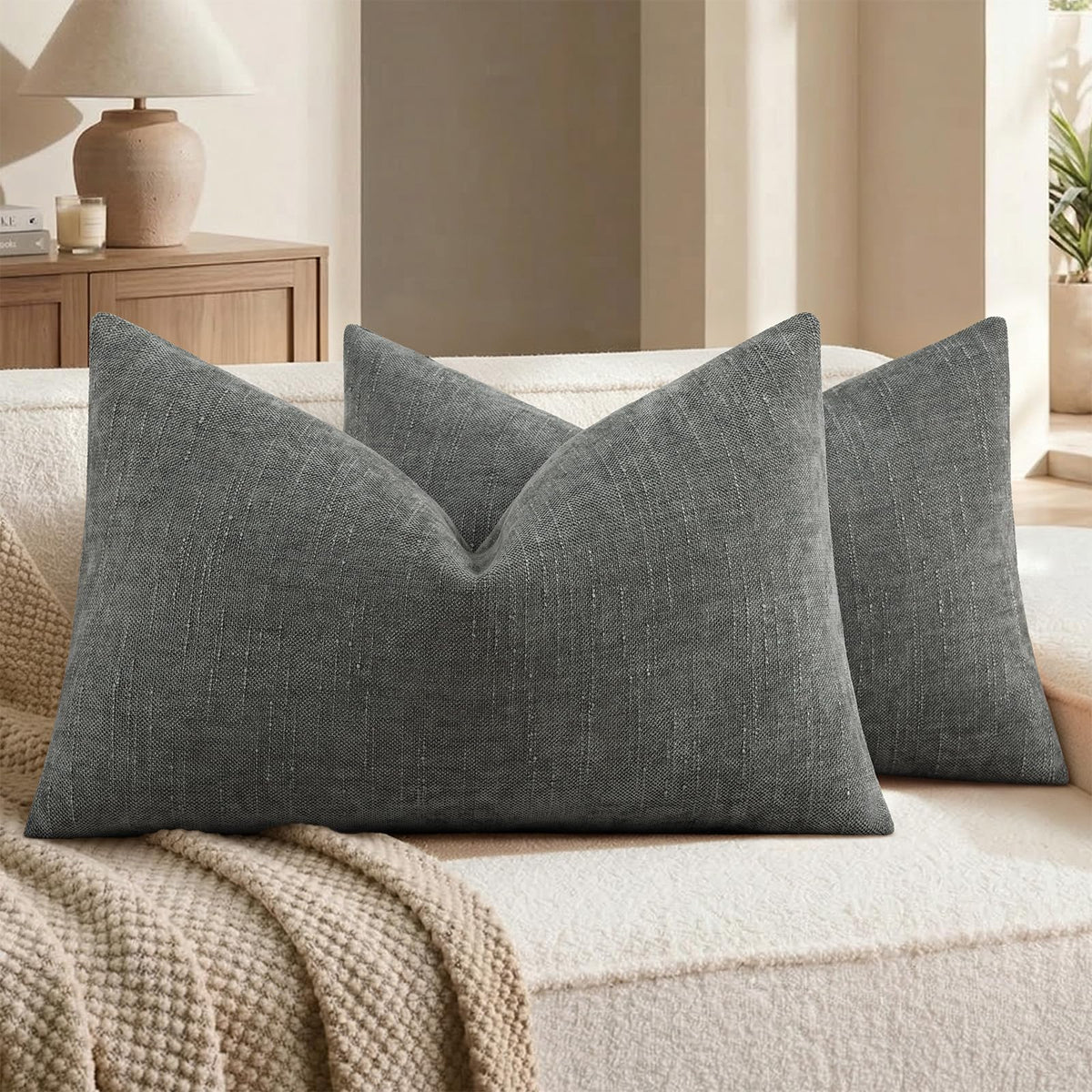decorUhome Chenille Decorative Throw Pillow Covers 18x18 Set of 2, Brown