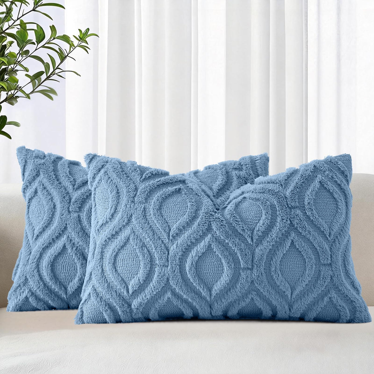 decorUhome Faux Fur Plush Soft Rust Throw Pillow Covers 18x18 Set of 2