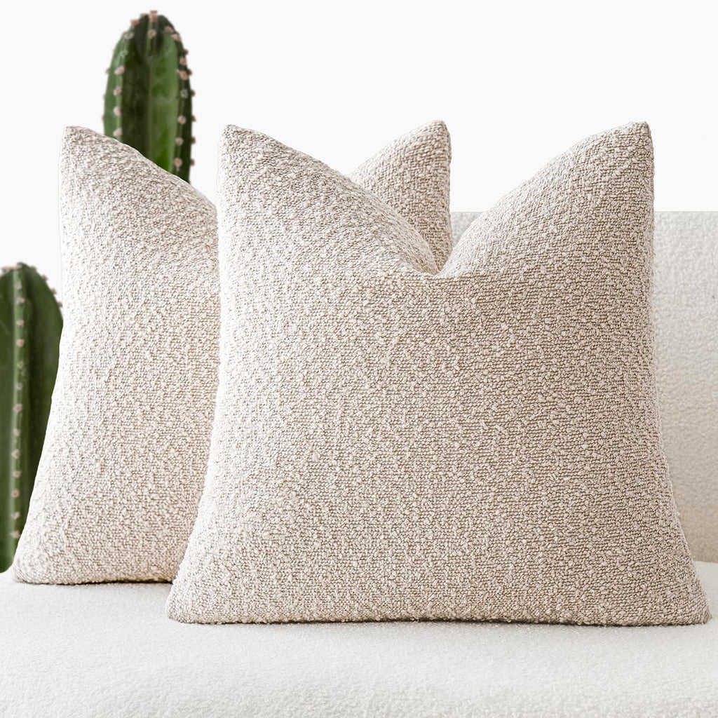 Foindtower Decorative Textured Boucle Throw Pillow Covers 18x18 Inch,Ivory