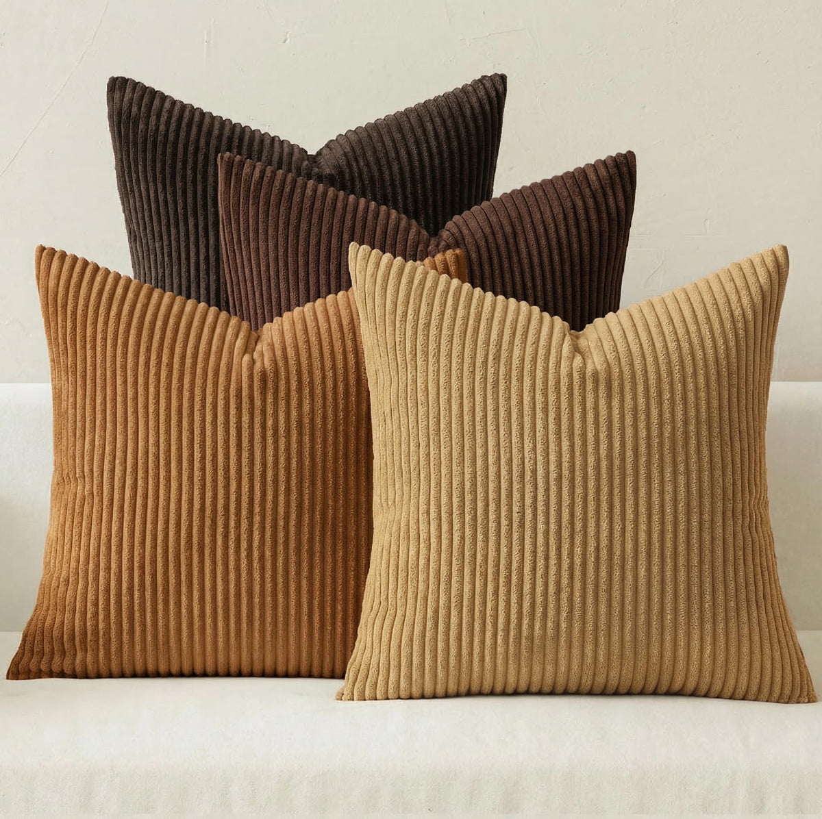 MIULEE Fall Corduroy Decorative Throw Pillow Covers Rust-Olive Green 18x18