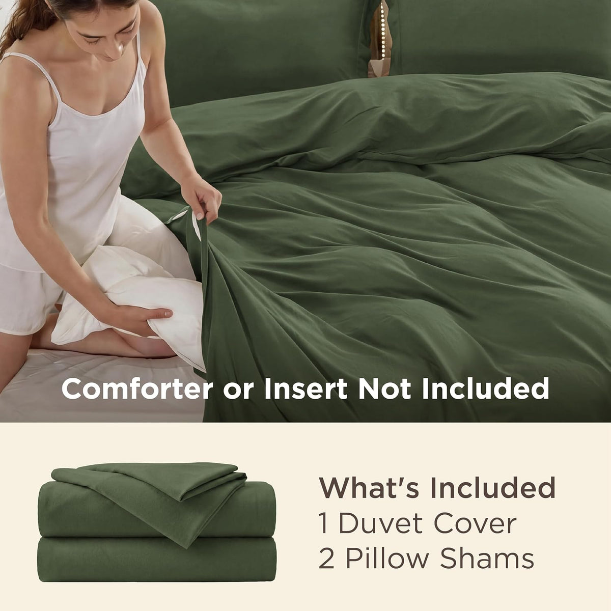 Bedsure Duvet Cover Queen Size, Double Brushed Bedding Set, Olive Green