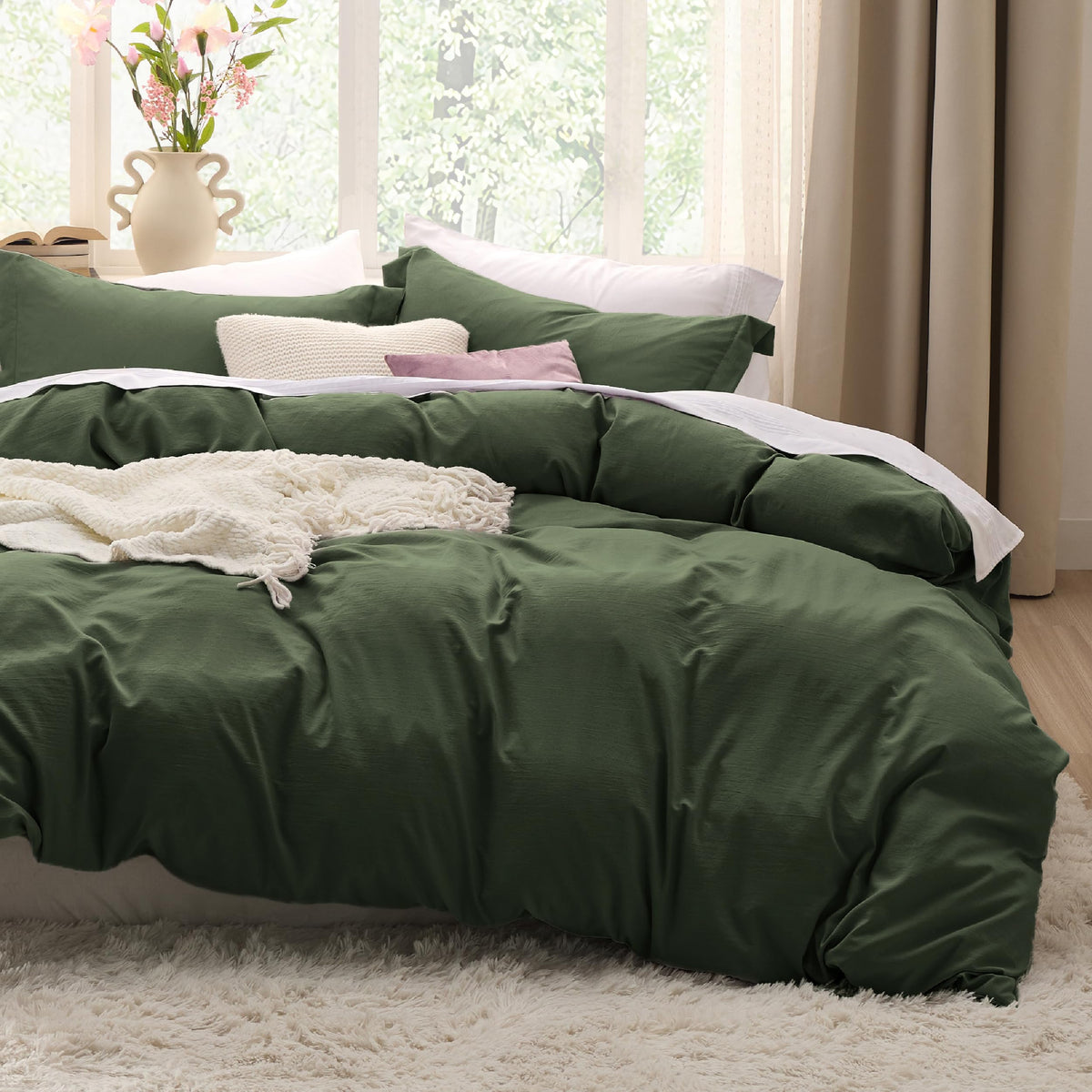 Bedsure Prewashed Duvet Cover Queen, Cotton-Like Soft Bedding Set, Linen