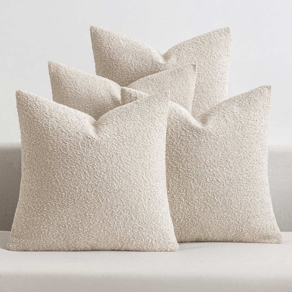 MIULEE Fall Decorative Boucle Throw Pillow Covers 18x18 Brown Set of 4