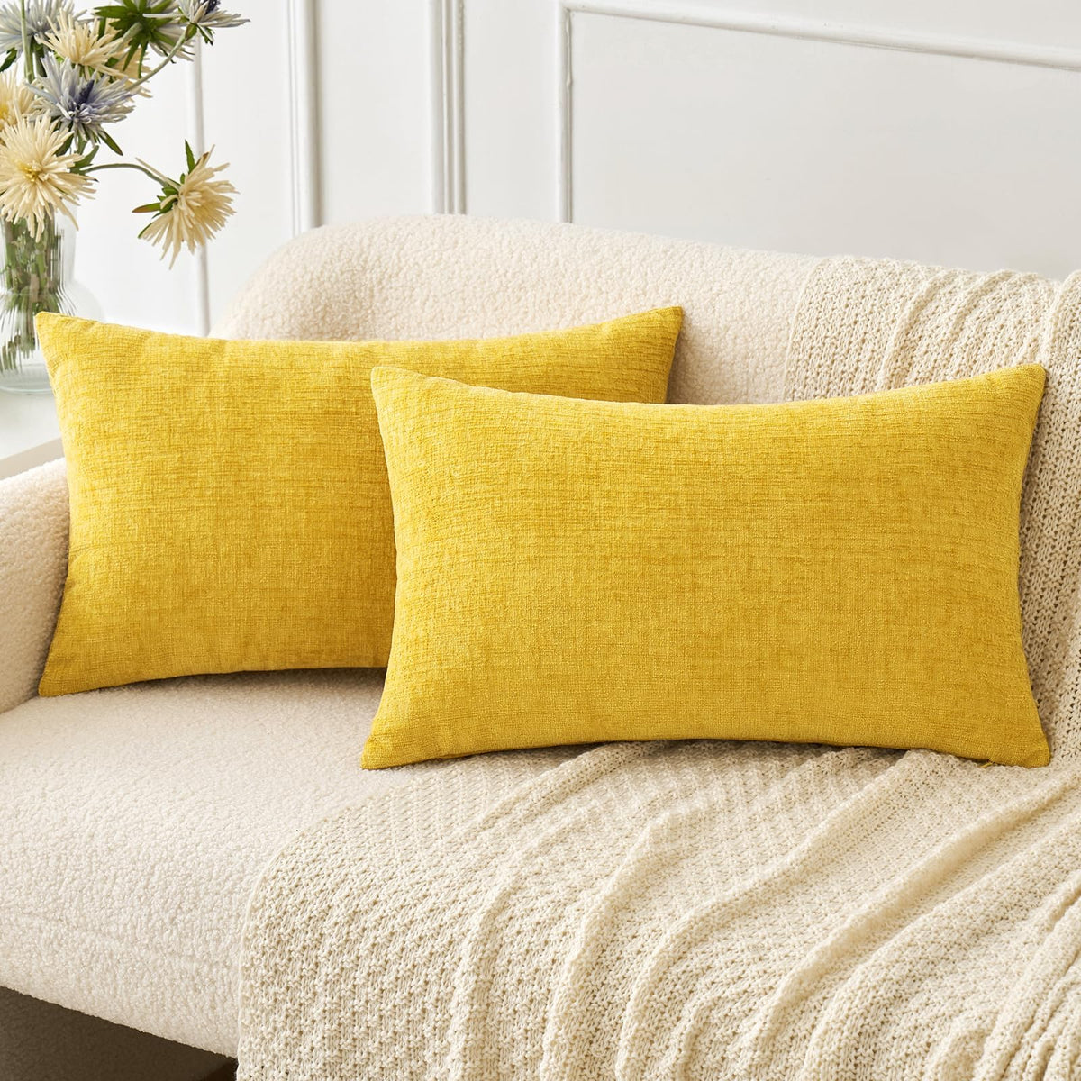 MIULEE Soft Chenille Throw Pillow Covers Sage Green 18x18 Inch Pack of 2
