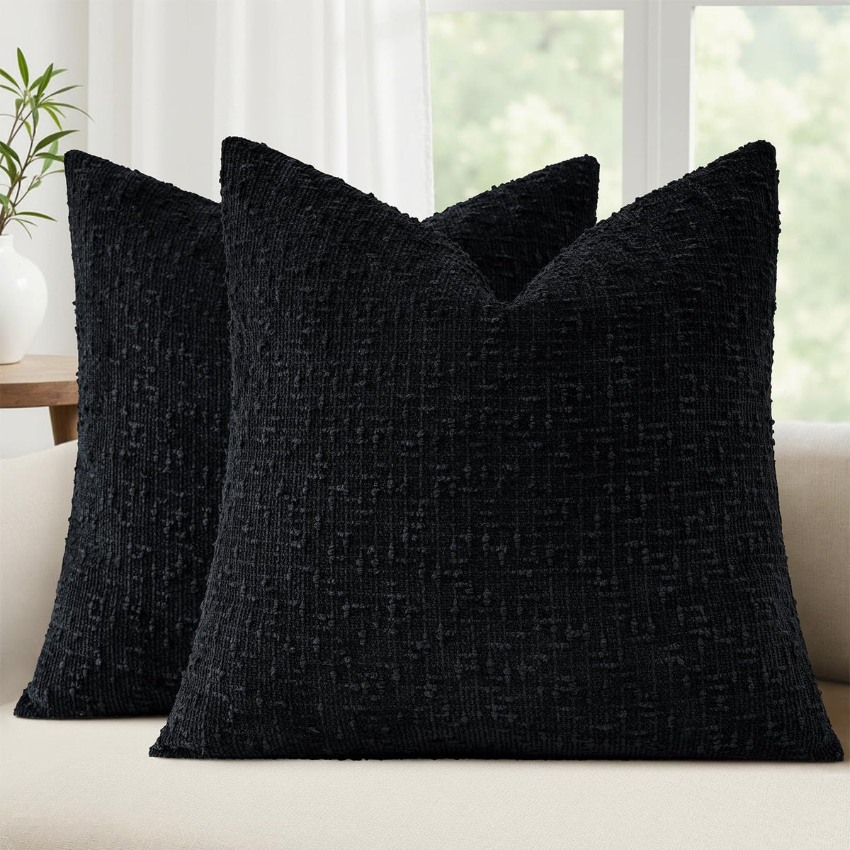 decorUhome Textured Cream White Chenille Throw Pillow Covers 20x20 Set of 2