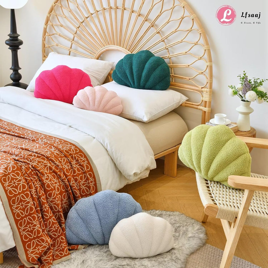 Lfsaaj Dusty Blue Seashell Throw Pillows, Shell Shaped Throw Pillows, 13 Inch Soft Home Decorative Pillow Plush Cushion for Bed Couch Living Sofa Room Decor Accent Throw Pillow