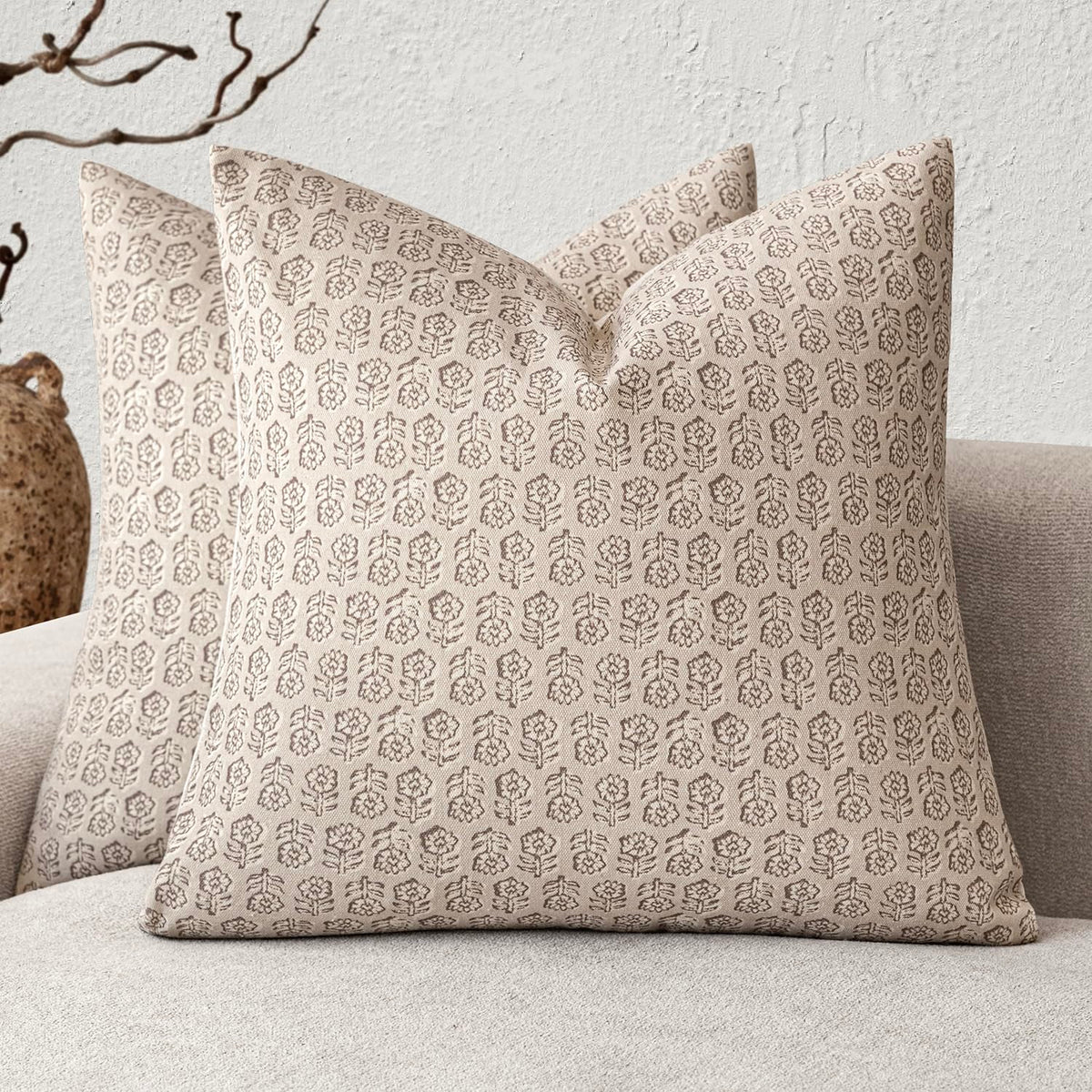Foindtower Decorative Floral Print Throw Pillow Covers 20×20 Inch,Brown