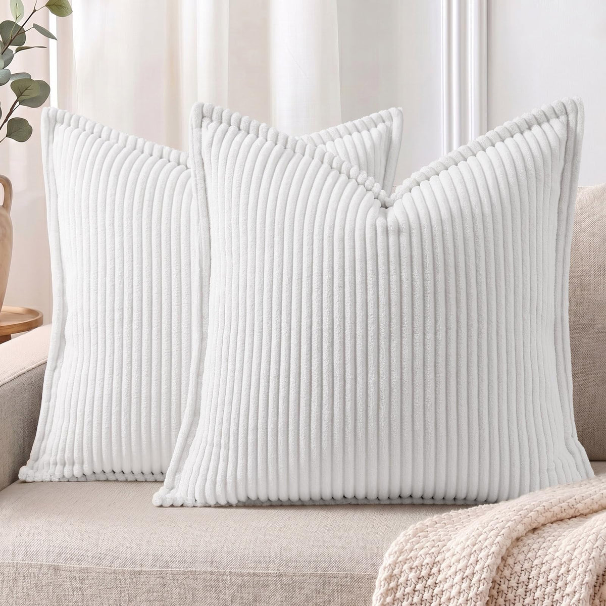 Mecatny Corduroy Fall Throw Pillow Covers 18x18 Set of 2 Olive Green