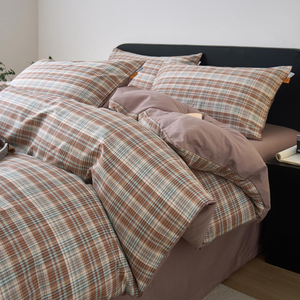 EAVD Retro Striped Duvet Cover Queen Soft 100% Washed Cotton Green Purple