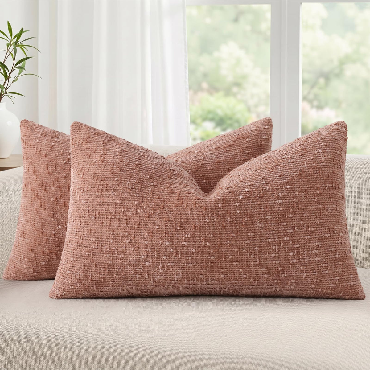 decorUhome Textured Cream White Chenille Throw Pillow Covers 20x20 Set of 2