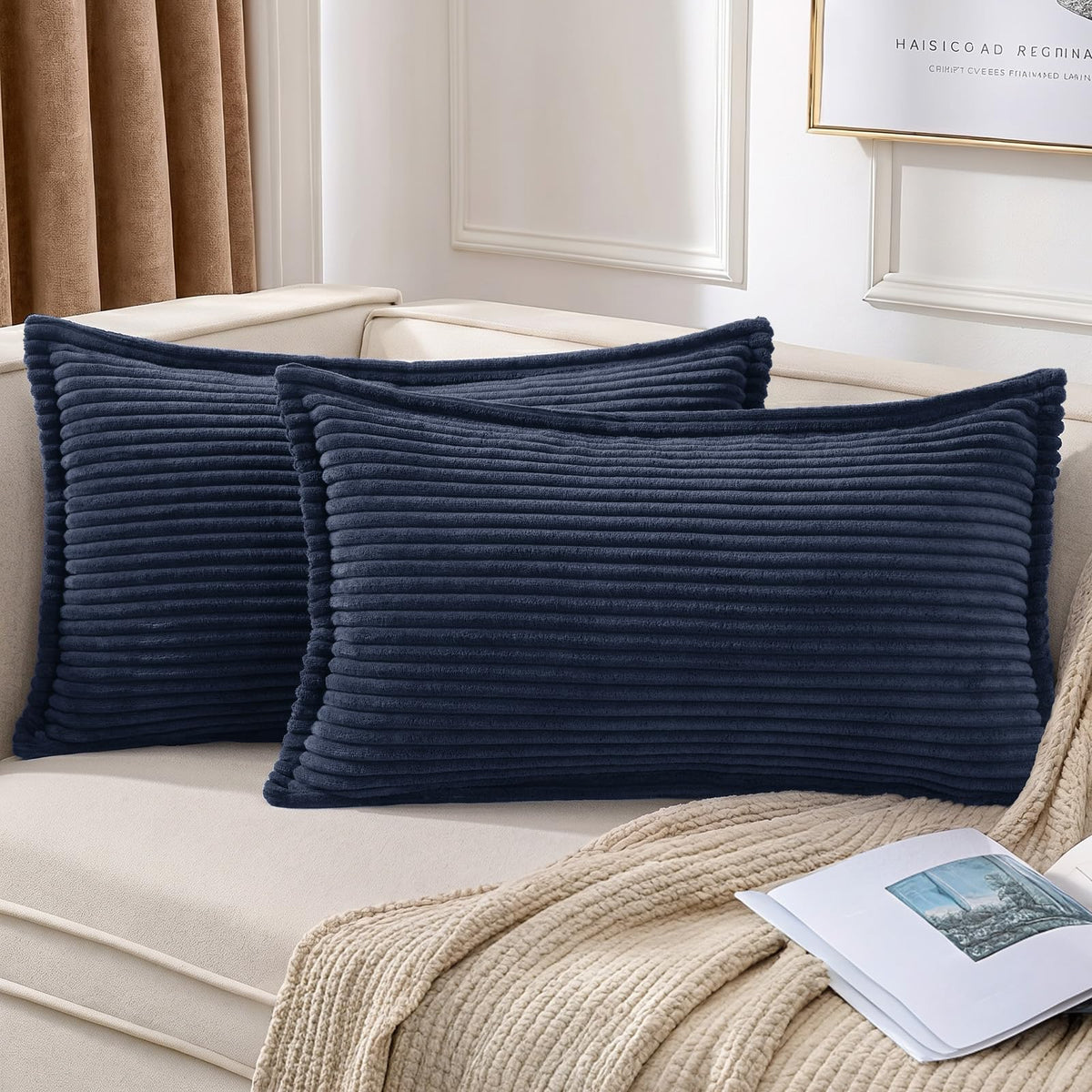 Mecatny Corduroy Fall Throw Pillow Covers 18x18 Set of 2 Olive Green