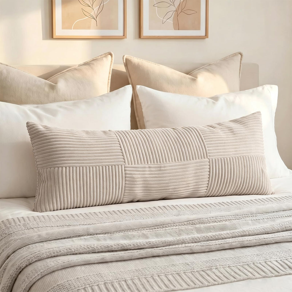 Fancy Homi Blush Pink Lumbar Decorative Throw Pillow Covers 12x20 Inch for Living Room Couch Bed, Rustic Farmhouse Boho Home Decor, Soft Striped Corduroy Rectangle Accent Cushion Case 30x50 cm