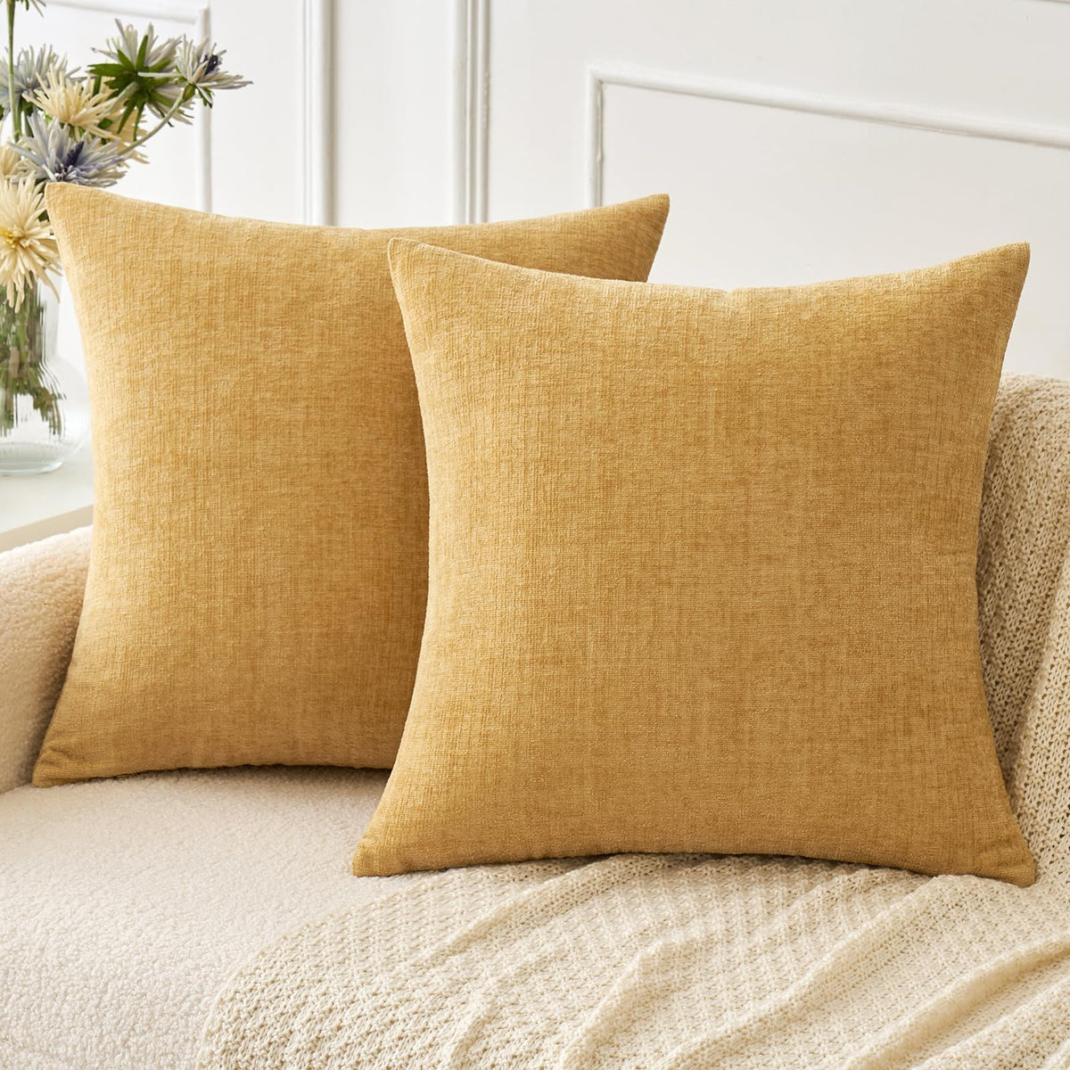 MIULEE Soft Chenille Throw Pillow Covers Sage Green 18x18 Inch Pack of 2