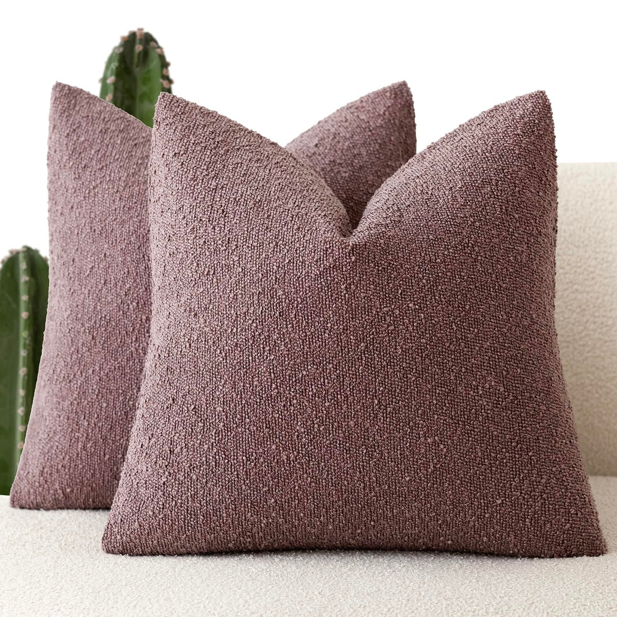 Foindtower Decorative Textured Boucle Throw Pillow Covers 18x18 Inch,Ivory